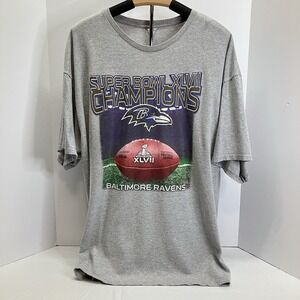 Baltimore Ravens Superbowl XLVII Delta Mens Gray  Tee T Shirt Size‎ 2XL